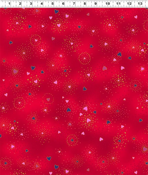 Red Laurel Burch Basic Heart Quilter Cotton with Light Red Metallic Hearts